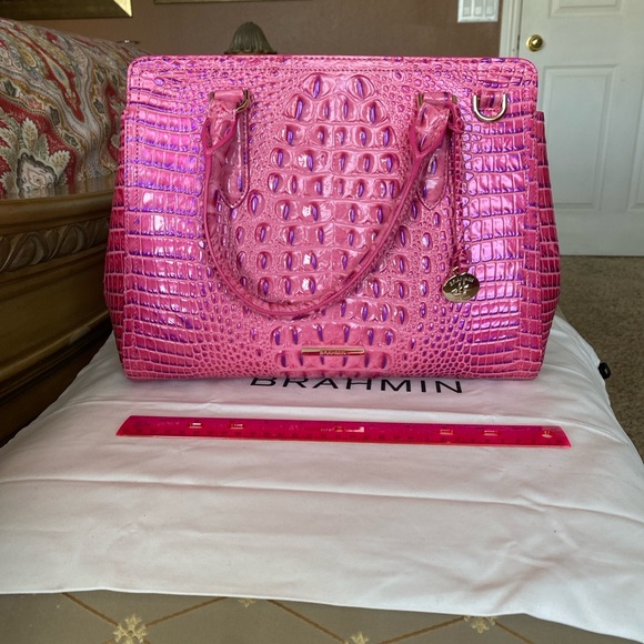Brahmin Vibrant Phlox Pink Croc-Embossed Small Finley and...
